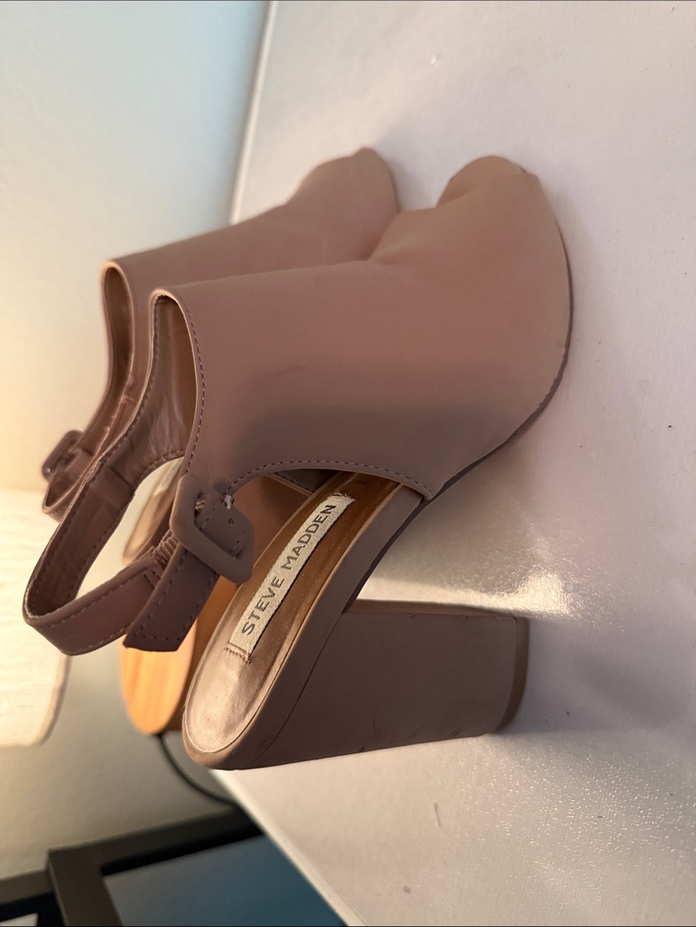 Steve Madden Nude Taupe Block Heel Slingback Peep-Toe Sandals